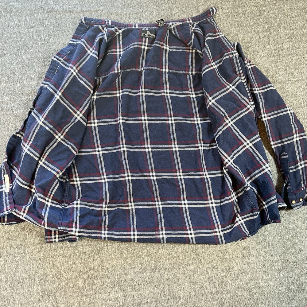 Vintage Structure Flannel Shirt Mens Large Plaid 100% Cotton 90s Grunge Shirt - Picture 3 of 11
